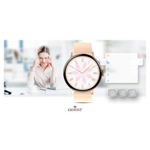 Smartwatch Damski Giewont GW330-1 Różowe Złoto-Róż Pudrowy Pasek Silikonowy + Bransoleta Różowe Złoto