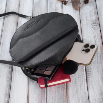 Torebka damska na ramię vintage okrągła skórzana