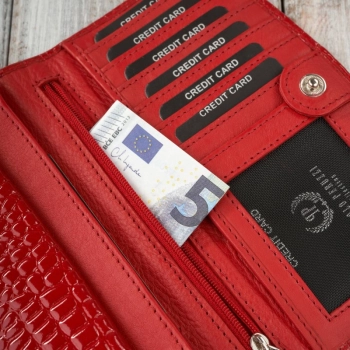 Portfel damski skórzany czerwony croco z ochroną RFID Paolo