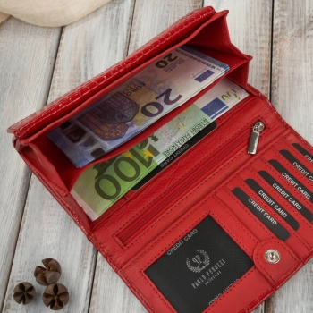 Portfel damski skórzany czerwony croco z ochroną RFID Paolo