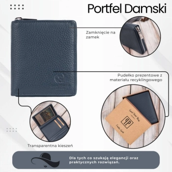 Portfel damski skórzany na suwak RFID Paolo Peruzzi
