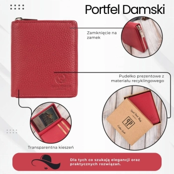 Portfel damski skórzany głęboka czerwień RFID Paolo Peruzzi T-139-RD