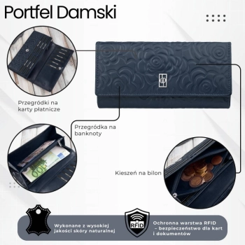 Duży portfel damski skórzany w kwiaty Paolo Peruzzi