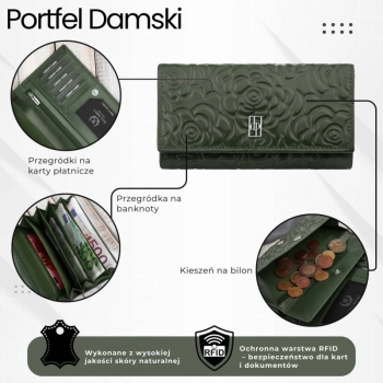 Portfel damski skórzany w kwiaty Paolo Peruzzi poziomy duży