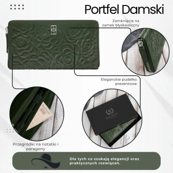 Portfel damski skórzany z tłoczeniem kwiatowym RFID