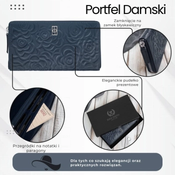 Portfel damski skórzany granatowy w kwiaty Paolo Peruzzi