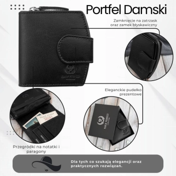 Portfel damski skórzany mały czarny RFID Paolo Peruzii AL-24-BL