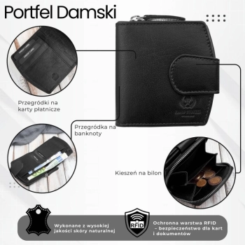 Portfel damski skórzany mały czarny RFID Paolo Peruzii AL-24-BL