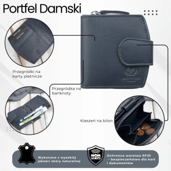 Portfel damski skórzany na patkę RFID Paolo Peruzii