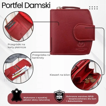 Portfel damski skórzany czerwona portmonetka RFID Paolo Peruzii AL-24-RD