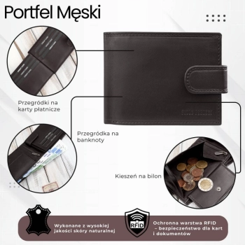 Portfel męski skórzany brązowy z ochroną RFID Paolo Peruzzi AL-16-BR