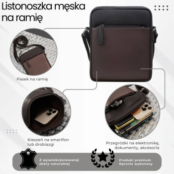 Saszetka męska skórzana na ramię Paolo Peruzzi z tłoczeniem