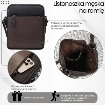 Saszetka męska skórzana na ramię Paolo Peruzzi z tłoczeniem