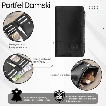 Portfel damski skórzany duży z ochroną RFID Paolo Peruzzi