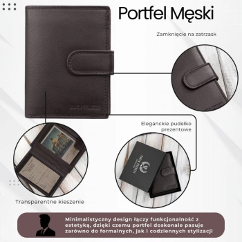Portfel męski skórzany klasyczny pionowy RFID