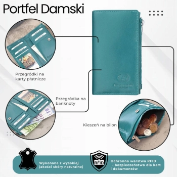 Portfel damski skórzany duży Paolo Peruzzi z ochroną RFID