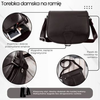 Torebka damska skórzana listonoszka ze skóry licowej brązowa Paolo Peruzzi T-39-KBR