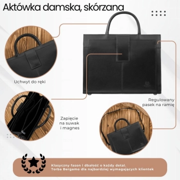 Torebka damska skórzana aktówka A4 do ręki na ramię