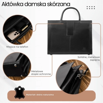 Torebka damska skórzana aktówka A4 do ręki na ramię