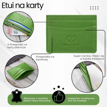 Etui na karty skórzane Paolo Peruzzi minimalistyczne zielone