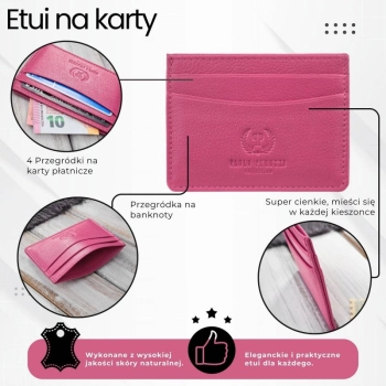 Etui na karty skórzane Paolo Peruzzi minimalistyczne różowe