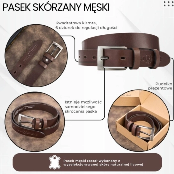 Pasek męski skórzany Paolo Peruzzi elegancki z klamrą