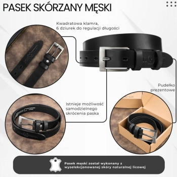 Pasek męski skórzany Paolo Peruzzi elegancki klasyczny 110cm