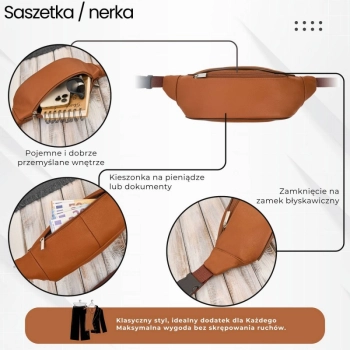 Saszetka nerka męska skórzana na pas do codziennego noszenia