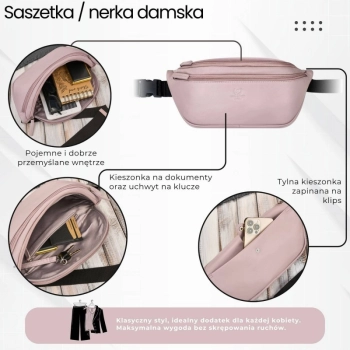 Saszetka nerka damska Paolo Peruzzi wielofunkcyjna różowa
