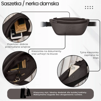 Saszetka nerka damska Paolo Peruzzi brązowa wielofunkcyjna