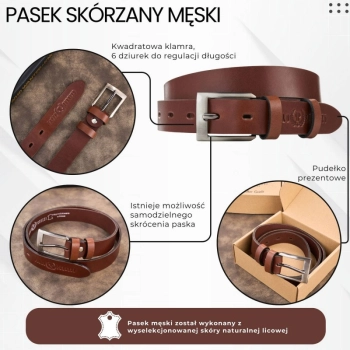 Pasek męski skórzany Paolo Peruzzi elegancki klasyczny 120cm