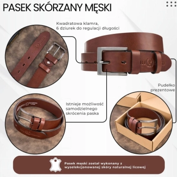 Pasek męski skórzany Paolo Peruzzi elegancki do spodni 100cm