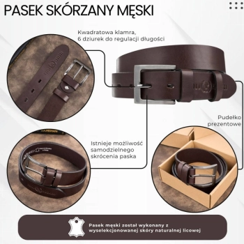 Pasek męski skórzany Paolo Peruzzi elegancki z klasyczną
