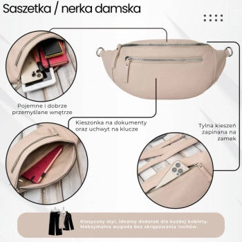 Damska skórzana saszetka nerka na pas do noszenia