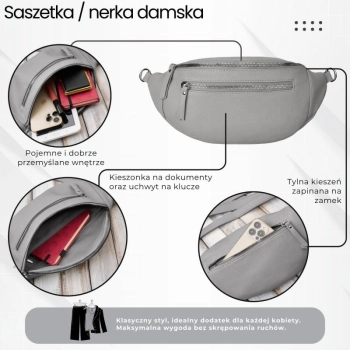 Damska skórzana saszetka nerka na pas do noszenia