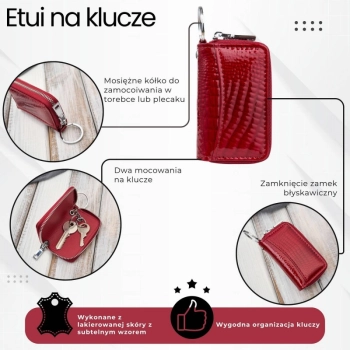 Skórzane etui na klucze lakierowane z tłoczeniem croco