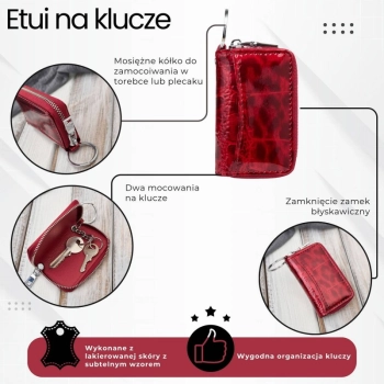 Skórzane etui na klucze lakierowane z przyciemnianym wzorem