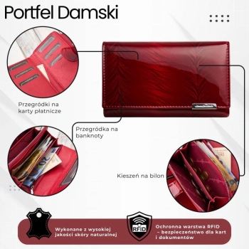Czerwony skórzany portfel damski lakierowany SP-17-RD