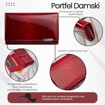 Czerwony skórzany portfel damski lakierowany SP-17-RD