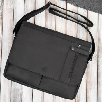 Męska czarna skórzana torba na ramie na laptopa vintage Paolo Peruzzi T-148-HBL