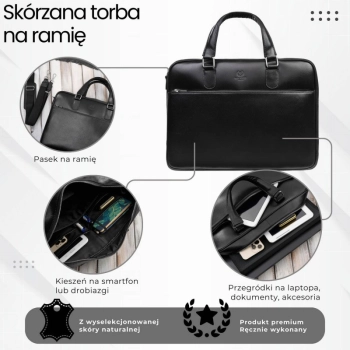 Męska torba skórzana na dokumenty czarna Paolo Peruzzi T-145-BL