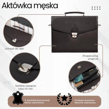 Męska aktówka ze skóry naturalnej na dokumenty na ramię