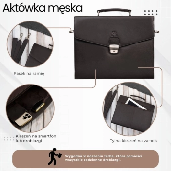 Męska aktówka ze skóry naturalnej na dokumenty na ramię