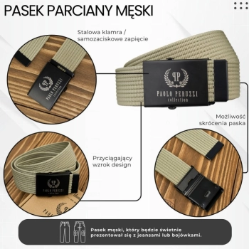 Pasek męski parciany Paolo Peruzzi elegancki 115 cm czarny