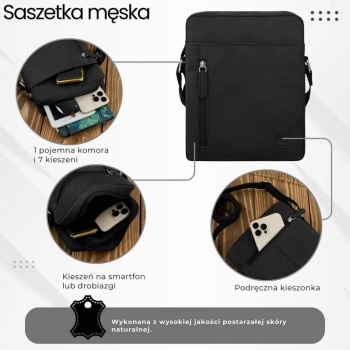 Saszetka męska skórzana na ramię vintage listonoszka miejska