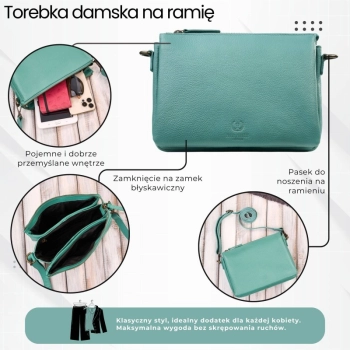 Torebka damska na ramię skórzana kompaktowa listonoszka