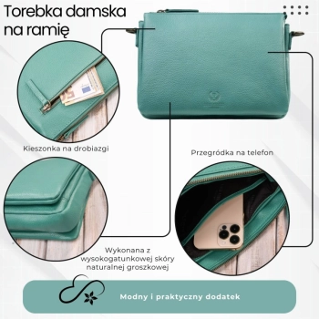 Torebka damska na ramię skórzana kompaktowa listonoszka