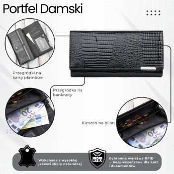 Portfel damski skórzany lakierowany do codziennego noszenia