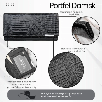 Portfel damski skórzany lakierowany do codziennego noszenia