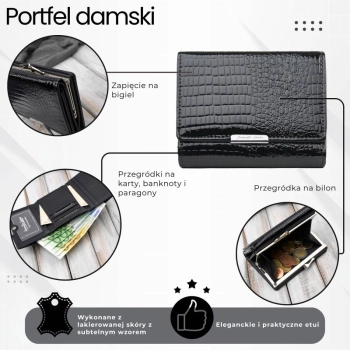 Portfel damski skórzany lakierowany croco z ochroną RFID